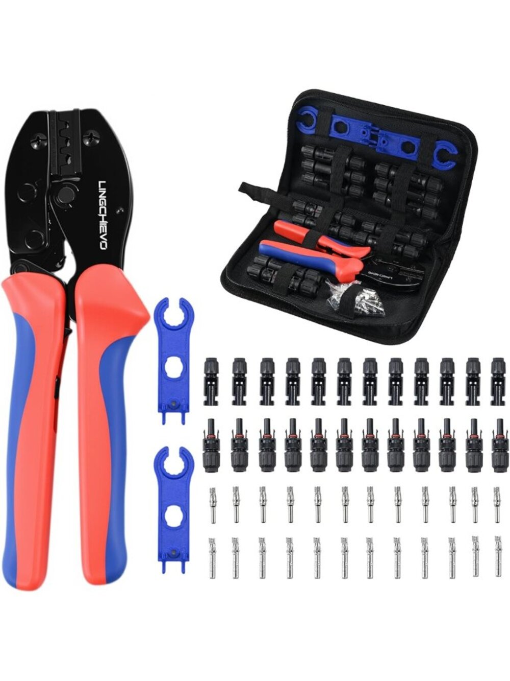 Solar Crimper Tool Kit with 12 MC4 Connectors & Spanner Wrench for PV Cable